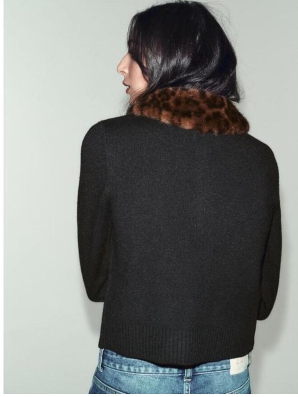 Zara Women's Black Button-Front Sweater Jacket with Brown Faux-Fur Collar - Picture 4 of 4